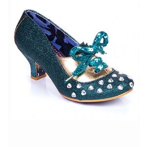 Irregular Choice Haverhill Oxford Kitten Heels Sparkly Green w/ Rhinestones NWOT